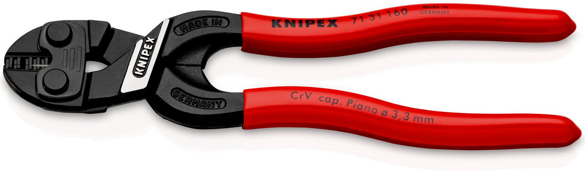 KNIPEX 71 31 160 CoBolt® S Compact Bolt Cutters with recess in the cutting edge with plastic coating black atramentized 160 mm
