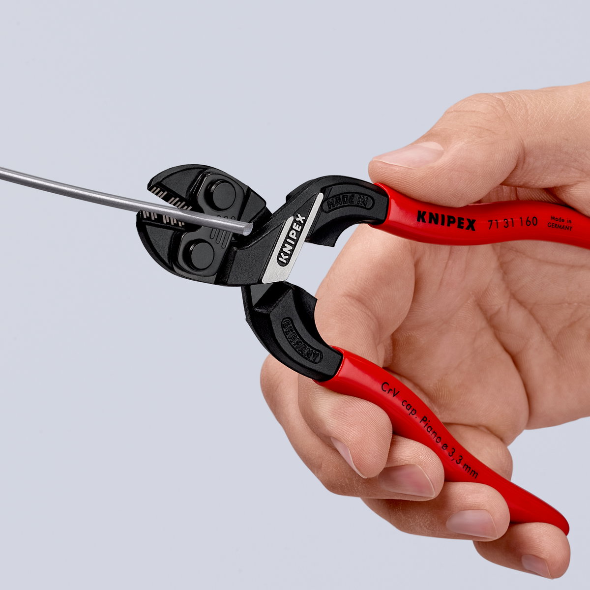 KNIPEX 71 31 160 CoBolt® S Compact Bolt Cutters with recess in the cutting edge with plastic coating black atramentized 160 mm – Image 3 of 6