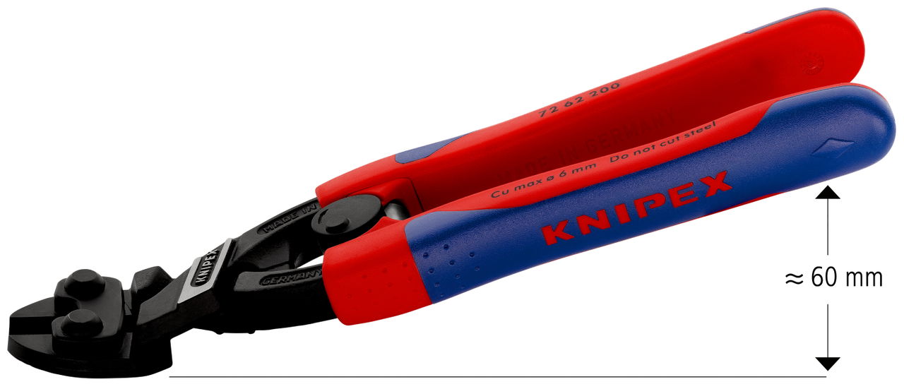 KNIPEX 72 62 200 High Leverage Flush Cutter for soft metal and plastic with slim multi-component grips black atramentized 200 mm