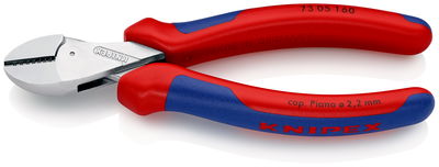 KNIPEX 73 05 160 X-Cut® Compact Diagonal Cutter high lever transmission with multi-component grips chrome-plated 160 mm