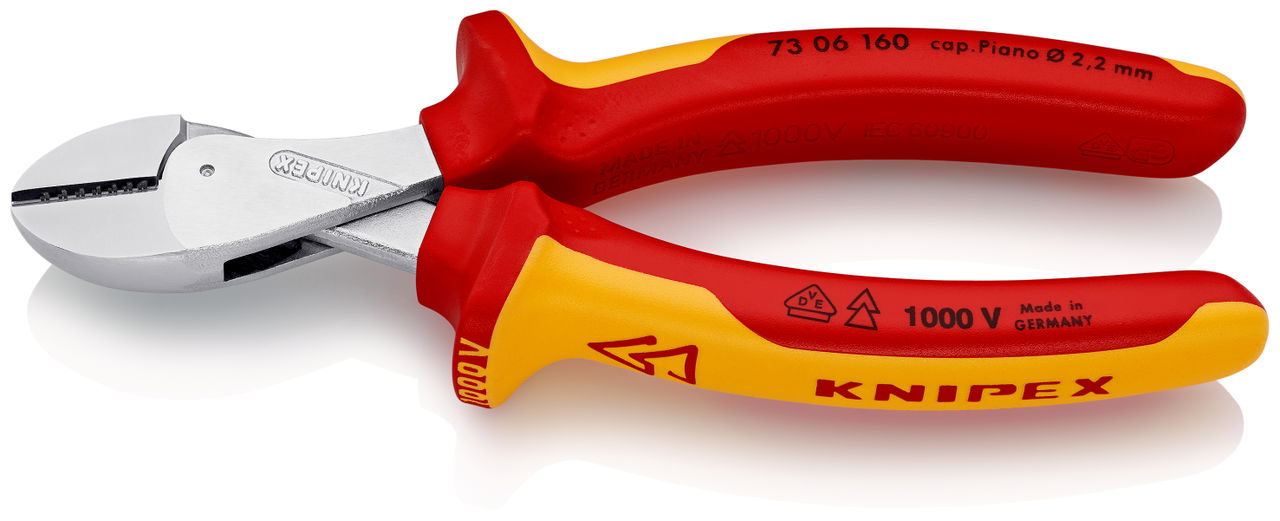KNIPEX 73 06 160 X-Cut® Compact Diagonal Cutter high lever transmission insulated with multi-component grips, VDE-tested chrome-plated 160 mm