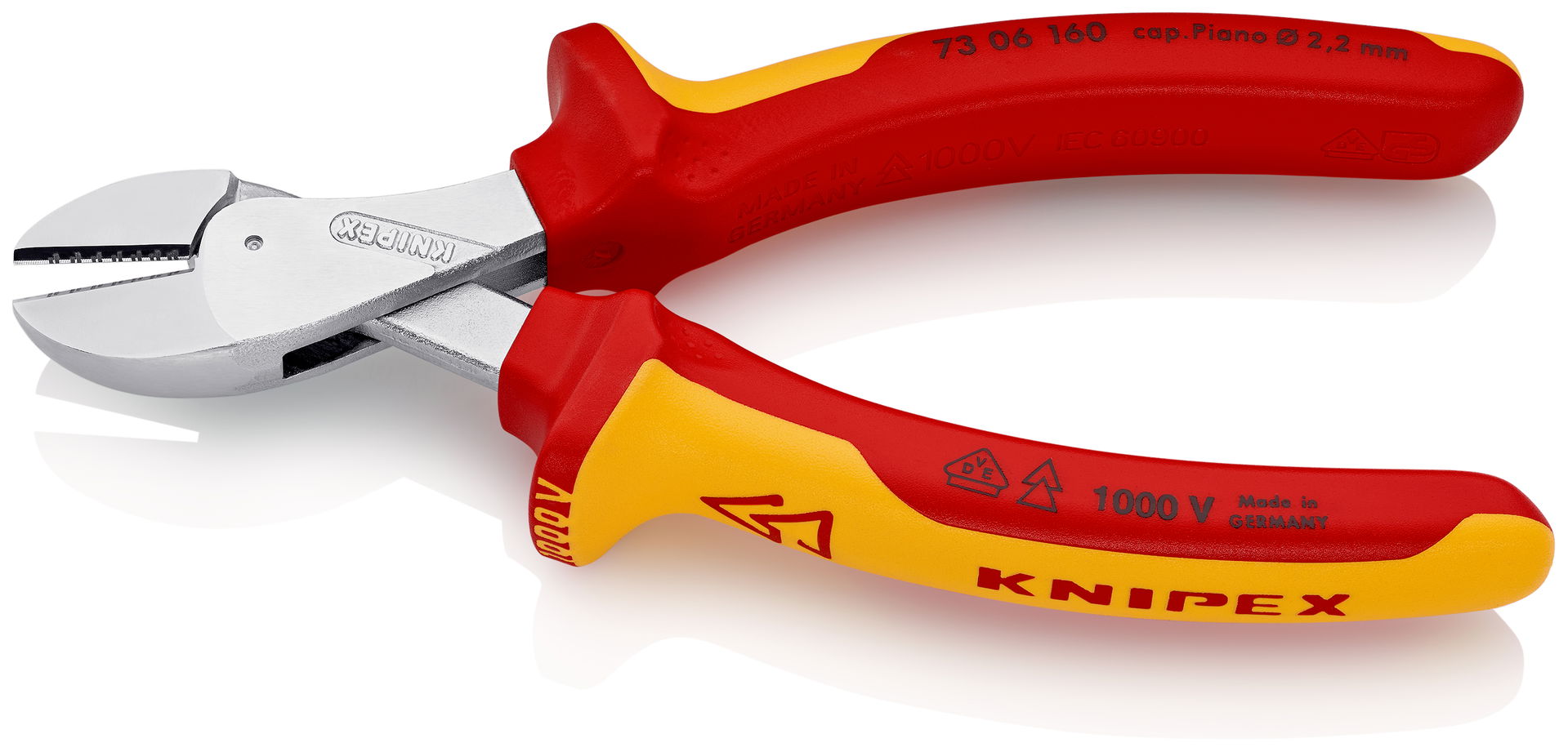 KNIPEX 73 06 160 X-Cut® Compact Diagonal Cutter high lever transmission insulated with multi-component grips, VDE-tested chrome-plated 160 mm – Image 2 of 6
