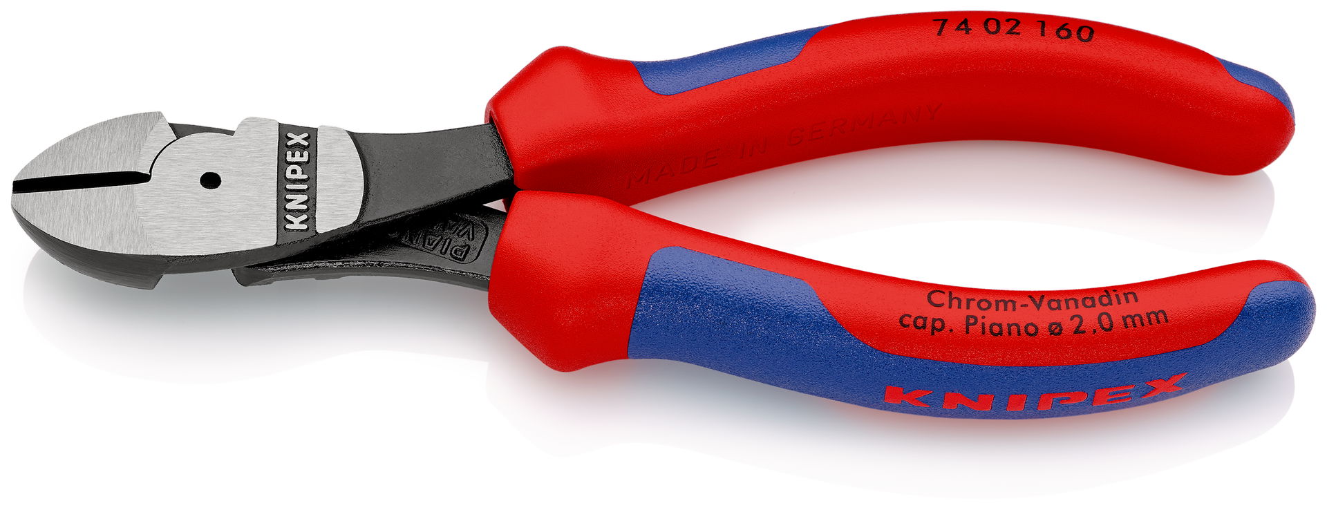 KNIPEX 74 02 160 High Leverage Diagonal Cutter with multi-component handles black atramentized 160 mm