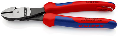 KNIPEX 74 02 200 T BK High Leverage Diagonal Cutter with multi-component grips, with integrated tether attachment point for a tool tether black atramentized 200 mm (self-service card/blister)