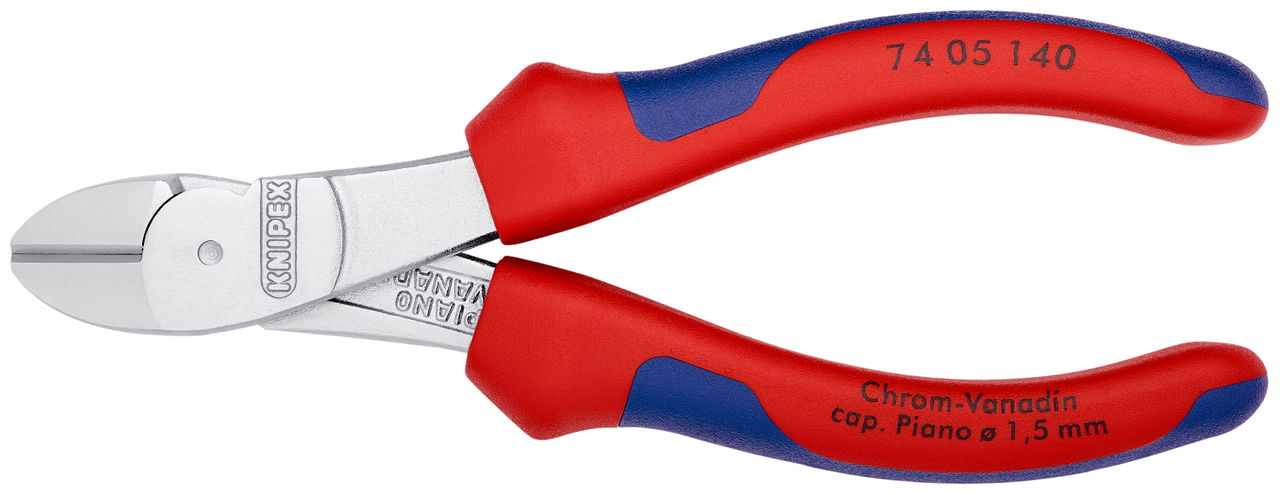 KNIPEX 74 05 140 High Leverage Diagonal Cutter with multi-component handles chrome-plated 140 mm