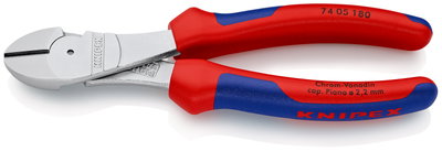 KNIPEX 74 05 180 SB High Leverage Diagonal Cutter with multi-component grips chrome-plated 180 mm (self-service card/blister)
