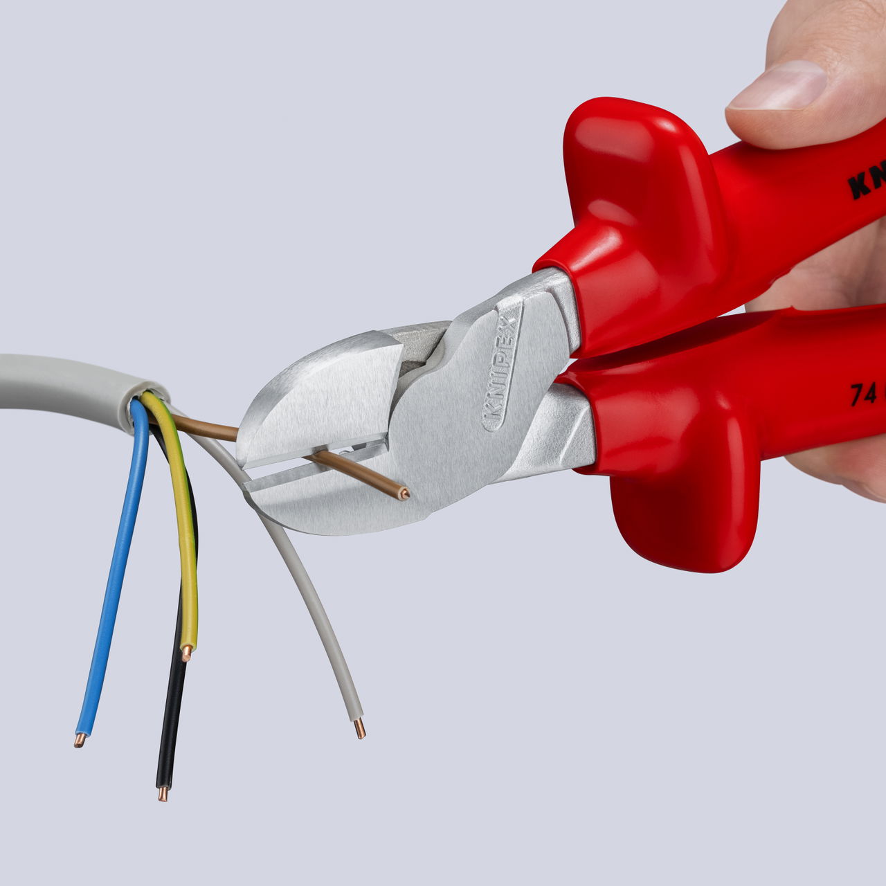 KNIPEX 74 07 250 High Leverage Diagonal Cutter with dipped insulation, VDE-tested chrome-plated 250 mm – Image 3 of 5