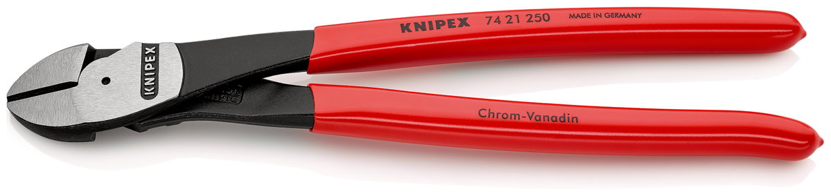 KNIPEX 74 21 250 High Leverage Diagonal Cutter with plastic coating black atramentized 250 mm