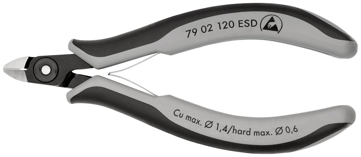 KNIPEX 79 02 120 ESD Precision Electronics Side Cutter ESD with multi-component handles burnished 120 mm