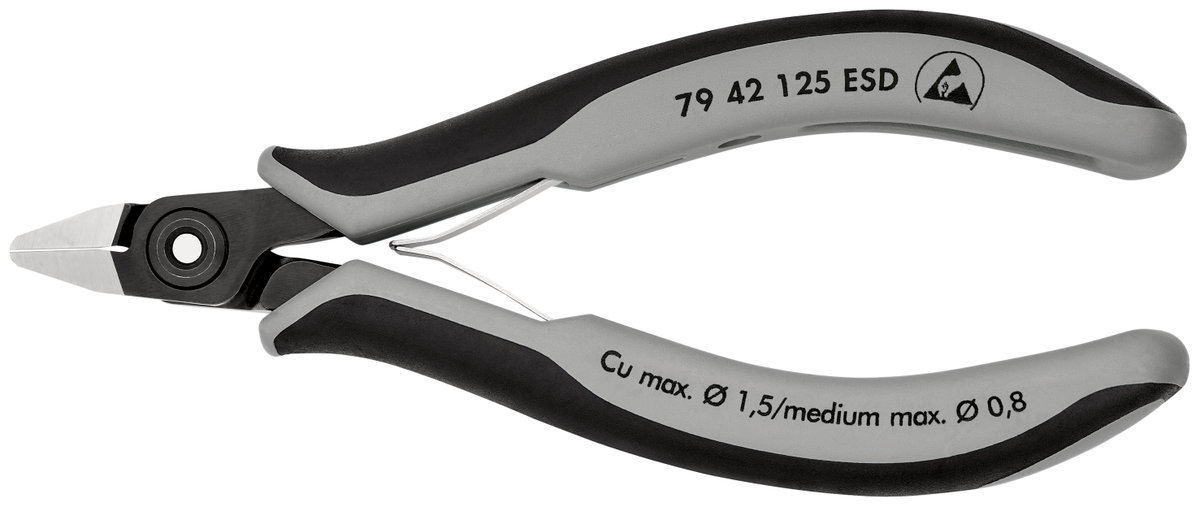 KNIPEX 79 42 125 ESD Precision Electronics Side Cutter ESD with multi-component handles burnished 125 mm