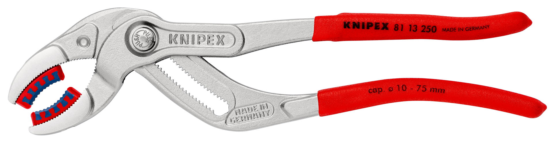 KNIPEX 81 13 250 Siphon and Connector Pliers with non-slip plastic coating chrome-plated 250 mm