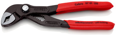 KNIPEX 87 01 150 SB Cobra® High-Tech Water Pump Pliers with non-slip plastic coating grey atramentized 150 mm (self-service card/blister)