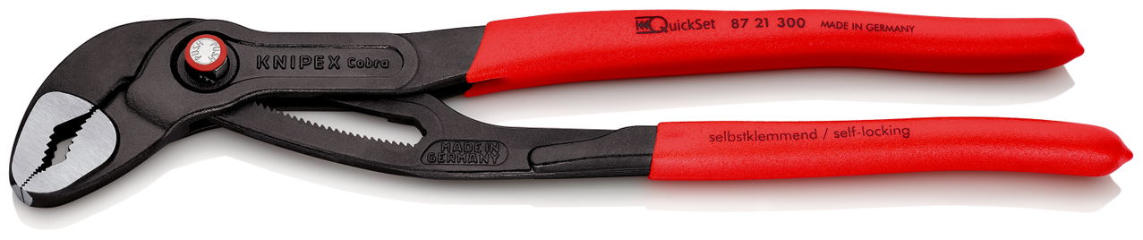 KNIPEX 87 21 300 Cobra® QuickSet High-Tech Water Pump Pliers with non-slip plastic coating grey atramentized 300 mm