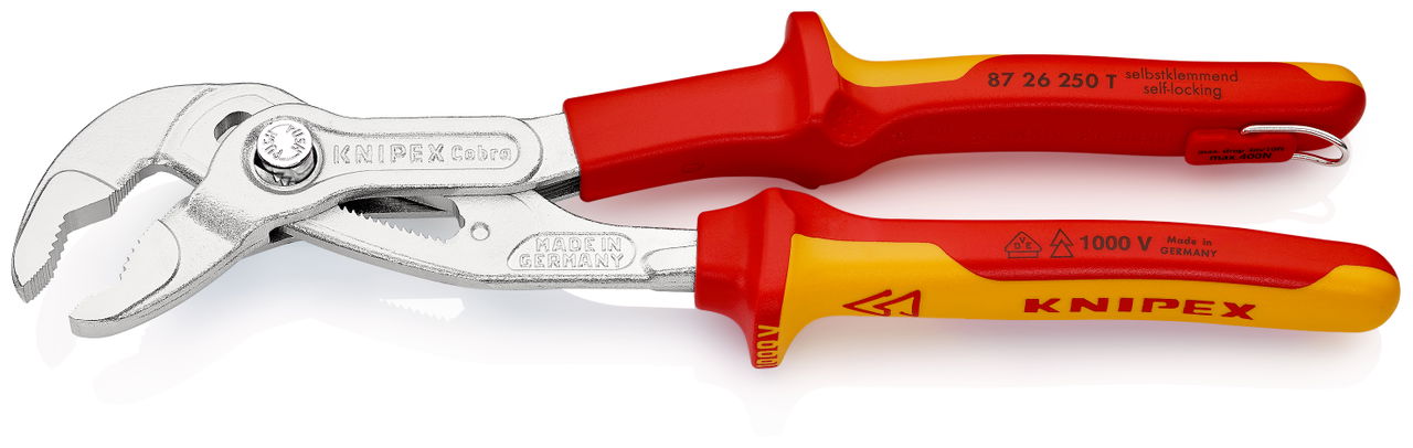 KNIPEX 87 26 250 T Cobra® VDE High-Tech Water Pump Pliers, insulated insulated with multi-component grips with integrated tether attachment point, VDE tested chrome-plated 250 mm – Image 2 of 3