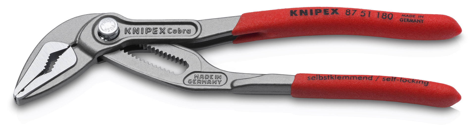 KNIPEX 87 51 180 SB Cobra® ES Water Pump Pliers extra-slim with non-slip plastic coating grey atramentized 180 mm