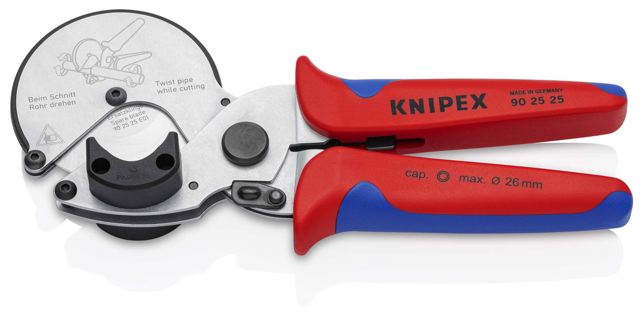 KNIPEX 90 25 25 Pipe Cutter for composite and plastic pipes with multi-component handles chrome-plated 210 mm