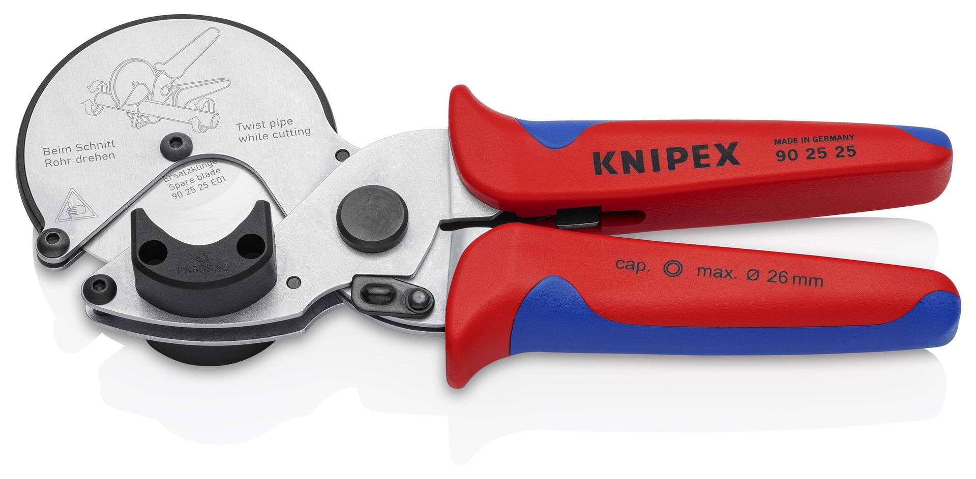 KNIPEX 90 25 25 Pipe Cutter for composite and plastic pipes with multi-component handles chrome-plated 210 mm