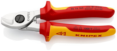 KNIPEX 95 16 165 SB Cable Shears insulated with multi-component grips, VDE-tested chrome-plated 165 mm (self-service card/blister)