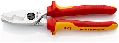 KNIPEX 95 16 200 SB Cable Shears with twin cutting edge insulated with multi-component grips, VDE-tested chrome-plated 200 mm (self-service card/blister)
