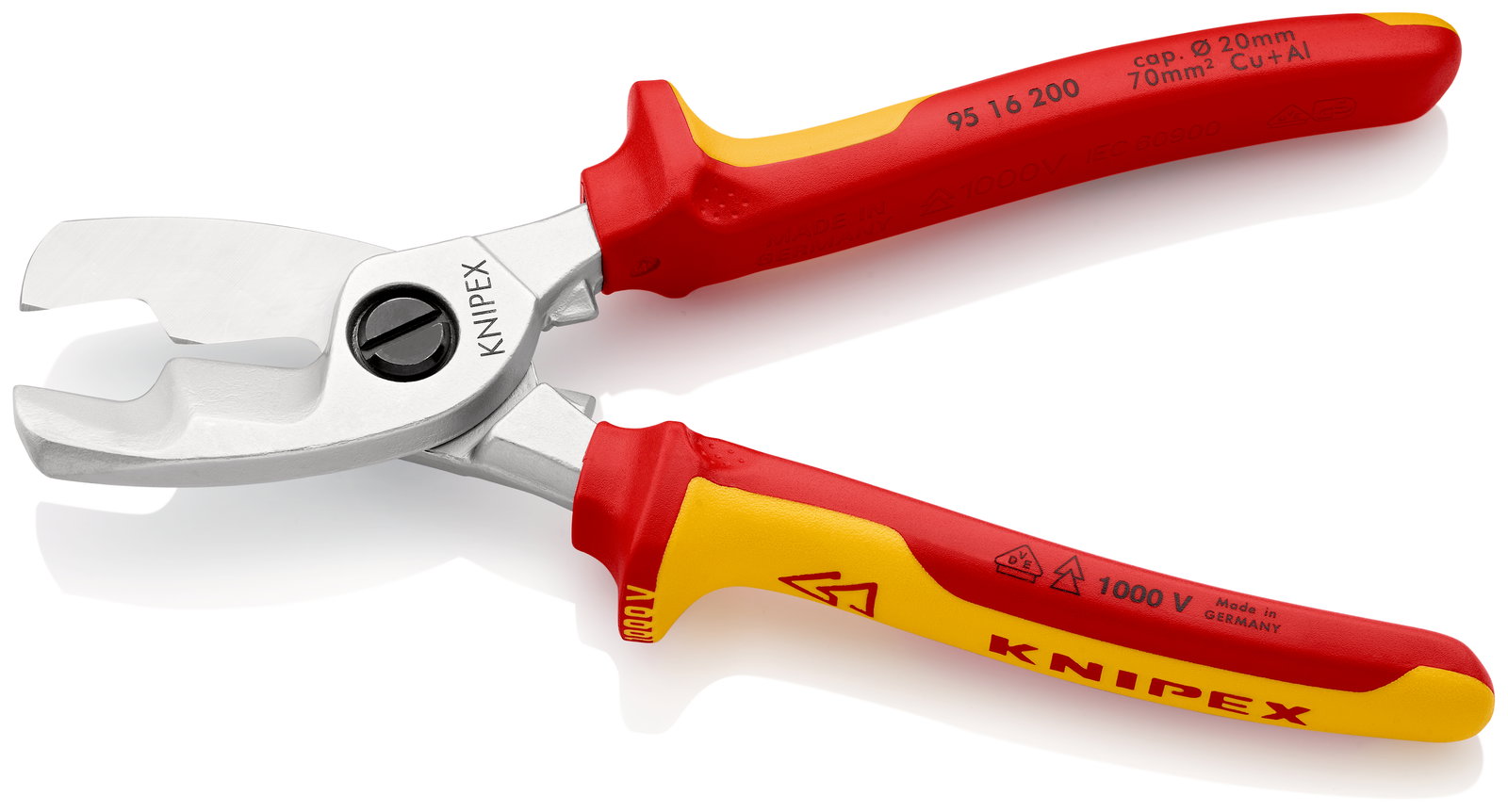 KNIPEX 95 16 200 Cable Shears with twin cutting edge insulated with multi-component grips, VDE-tested chrome-plated 200 mm – Image 2 of 3