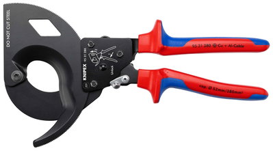 KNIPEX 95 31 280 Cable Cutter (ratchet action) with multi-component handles black atramentized 280 mm