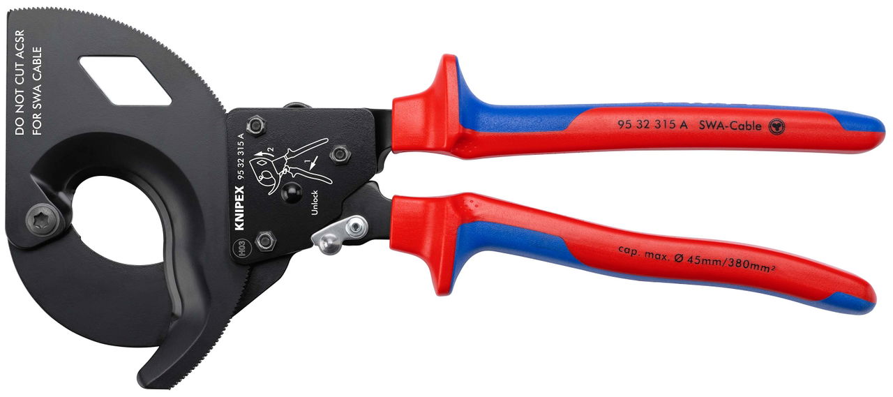 KNIPEX 95 32 315 A Cable Cutter (ratchet action) for steel wire armoured cables (SWA cable) with multi-component handles black lacquered 315 mm