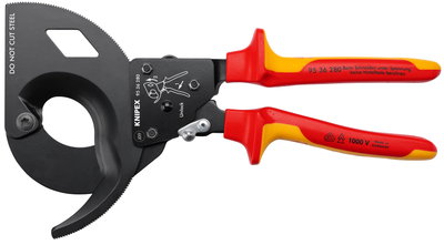 KNIPEX 95 36 280 Cable Cutter (ratchet action) insulated with multi-component grips, VDE-tested black atramentized 280 mm