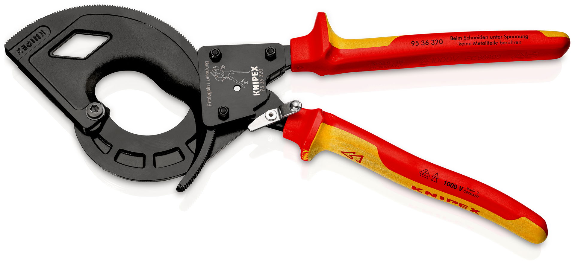KNIPEX 95 36 320 Cable Cutter (ratchet principle, 3-stage) insulated with multi-component grips, VDE-tested black atramentized 320 mm – Image 2 of 3