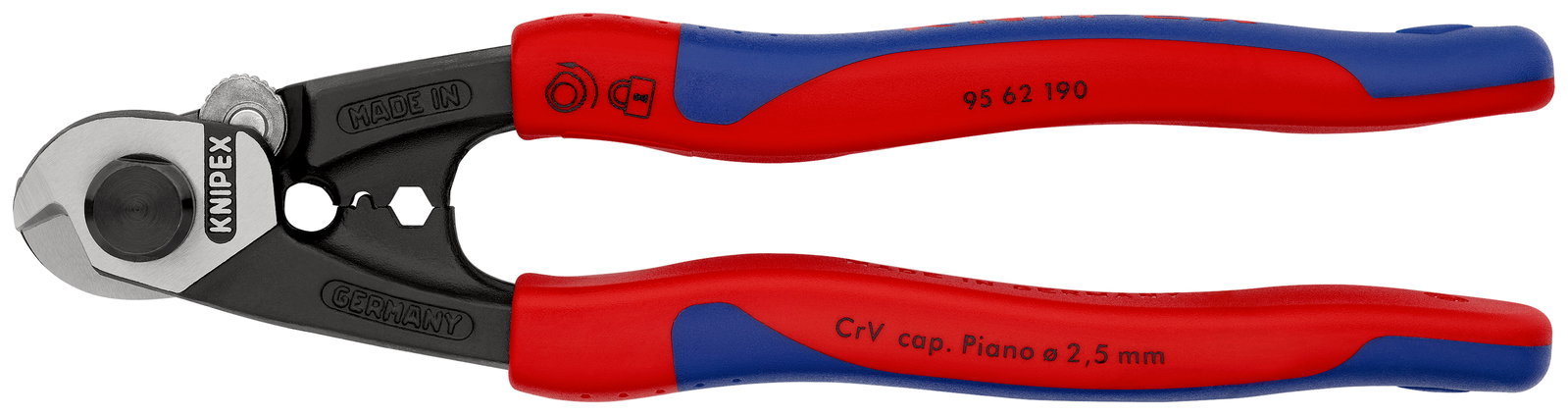 KNIPEX 95 62 190 Wire Rope Cutter forged with multi-component handles 190 mm