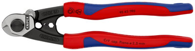 KNIPEX 95 62 190 SB Wire Rope Cutter forged with multi-component grips 190 mm (self-service card/blister)