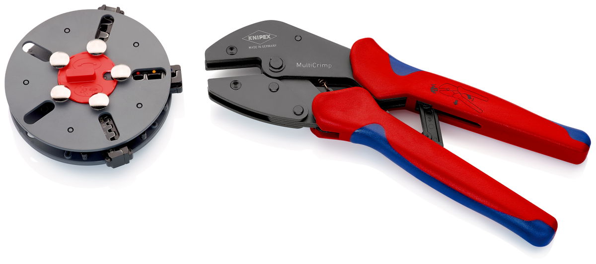 KNIPEX 97 33 01 MultiCrimp® Crimping Pliers with changer magazine with multi-component handles burnished 250 mm