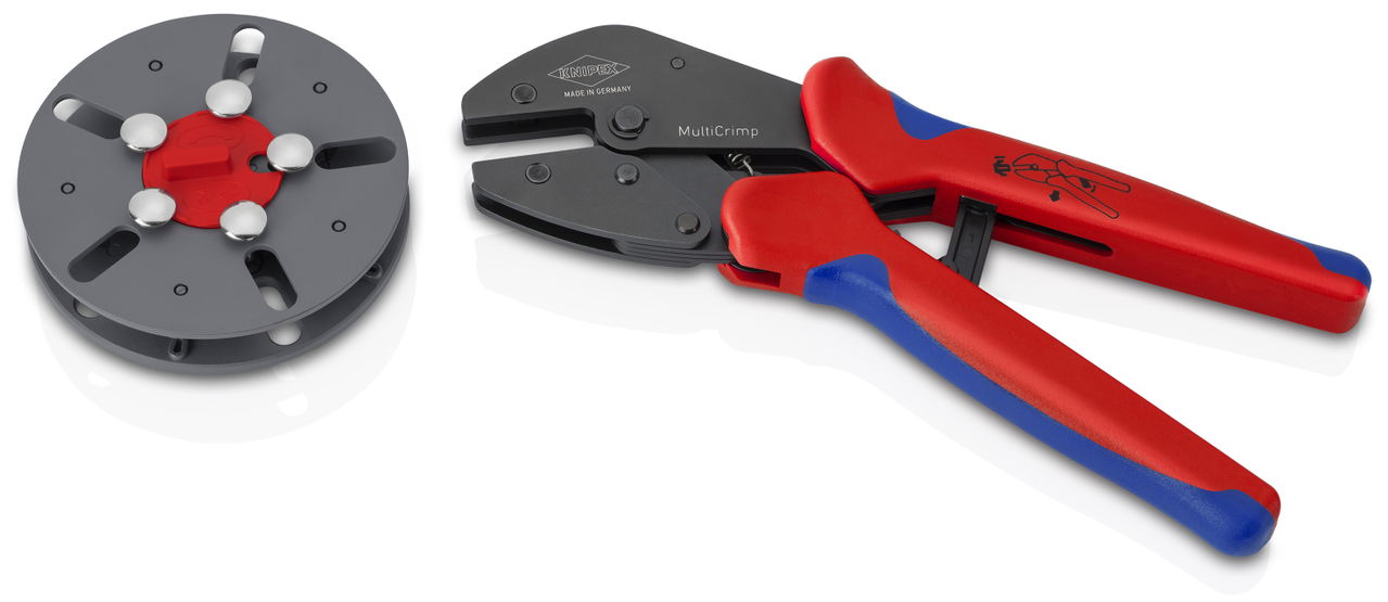 KNIPEX 97 33 LE MultiCrimp® Crimping Pliers with changer magazine, empty with multi-component handles burnished 250 mm