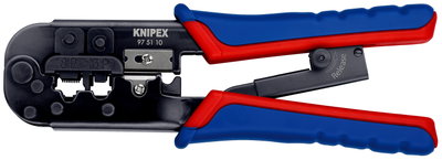 KNIPEX 97 51 10 SB Crimping Pliers for Western plugs with multi-component grips burnished 190 mm (self-service card/blister)