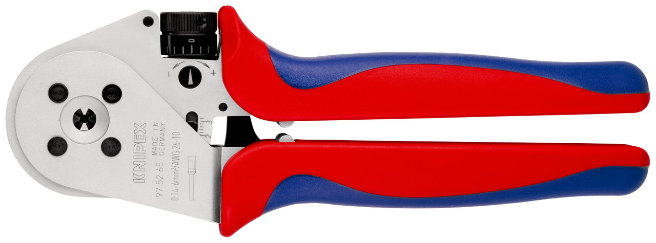 KNIPEX 97 52 65 Four-Mandrel Crimping Pliers for turned contacts with multi-component handles chrome-plated 230 mm