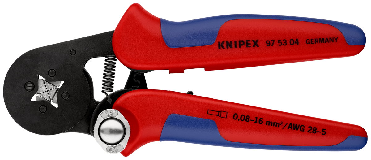 KNIPEX 97 53 04 Self-Adjusting Crimping Pliers for wire ferrules with lateral access with multi-component handles burnished 180 mm