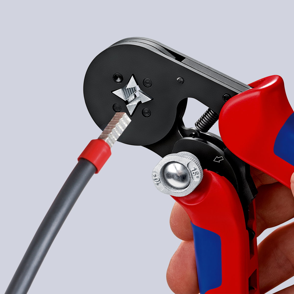 KNIPEX 97 53 04 Self-Adjusting Crimping Pliers for wire ferrules with lateral access with multi-component handles burnished 180 mm – Image 3 of 4