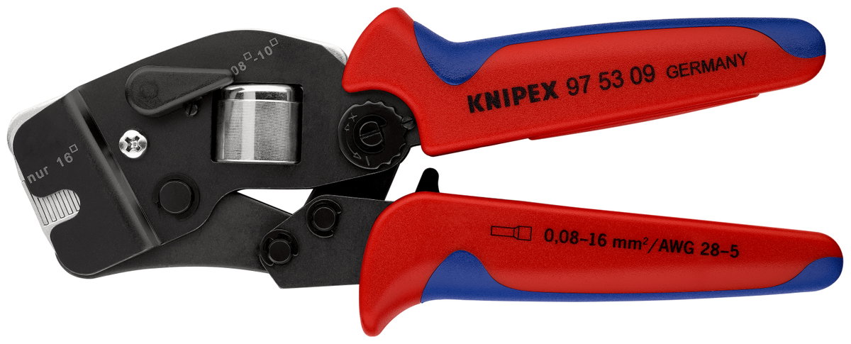 KNIPEX 97 53 09 Self-Adjusting Crimping Pliers for wire ferrules with front loading with multi-component handles burnished 190 mm