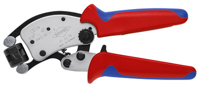 KNIPEX 97 53 19 Twistor® T Self-Adjusting Crimping Pliers for wire ferrules with rotatable die head with multi-component handles chrome-plated 200 mm