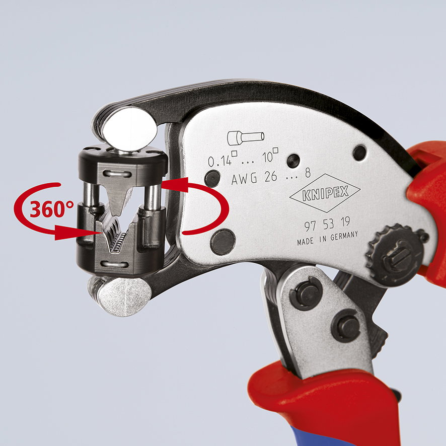 KNIPEX 97 53 19 Twistor® T Self-Adjusting Crimping Pliers for wire ferrules with rotatable die head with multi-component handles chrome-plated 200 mm – Image 3 of 5