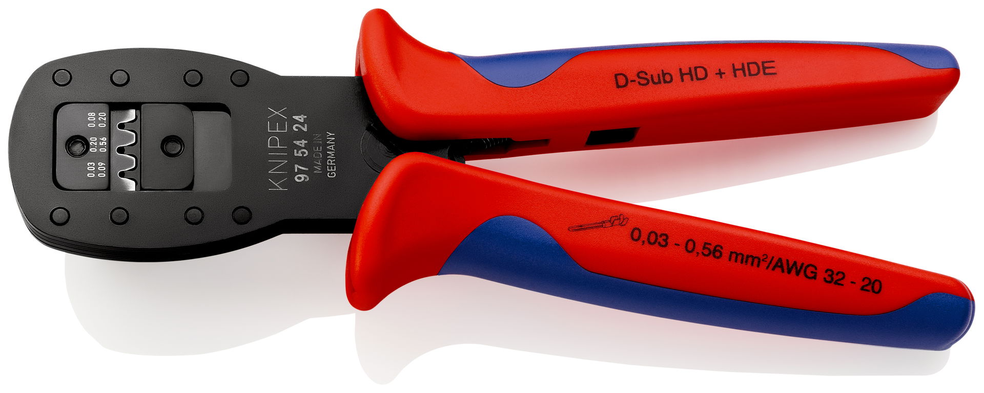 KNIPEX 97 54 24 Crimping Pliers for micro plugs parallel crimping with multi-component handles burnished 190 mm