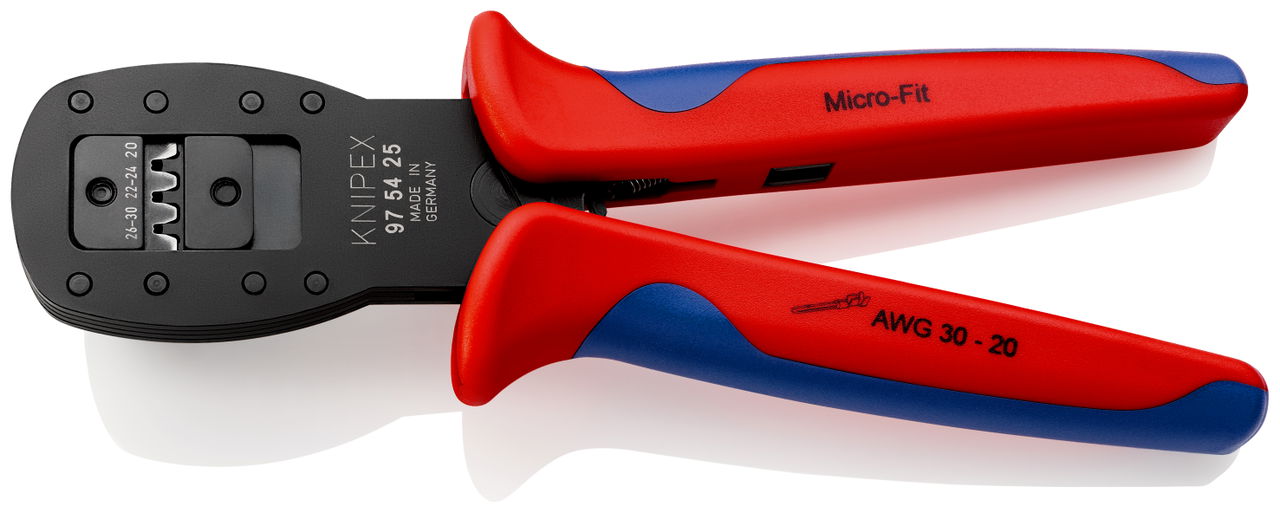 KNIPEX 97 54 25 Crimping Pliers for micro plugs parallel crimping For connectors in the Micro-Fit series from Molex LLC with multi-component handles burnished 190 mm