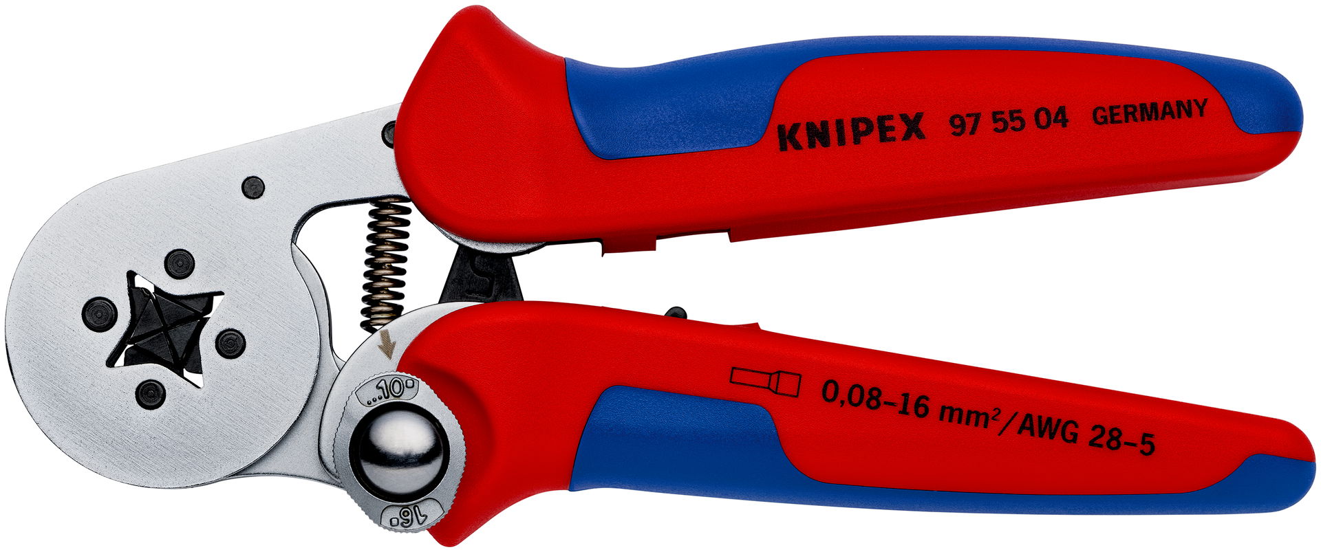 KNIPEX 97 55 04 Self-Adjusting Crimping Pliers for wire ferrules with lateral access with multi-component handles chrome-plated 180 mm