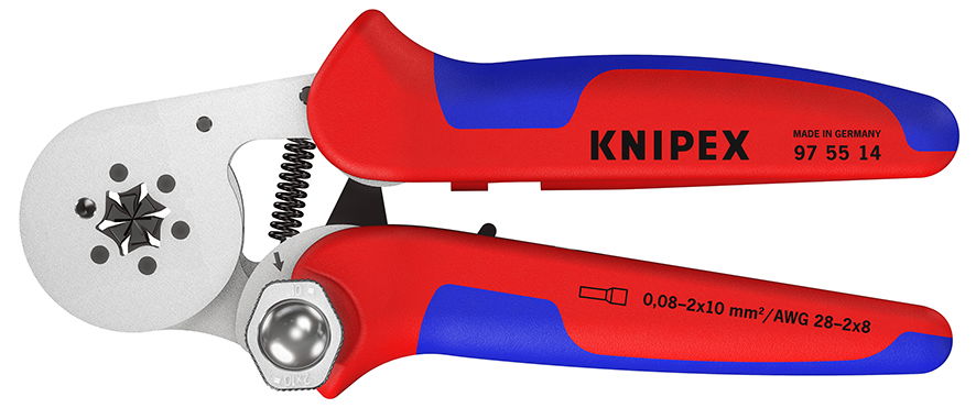 KNIPEX 97 55 14 Self-Adjusting Crimping Pliers for wire ferrules with lateral access with multi-component handles chrome-plated 180 mm