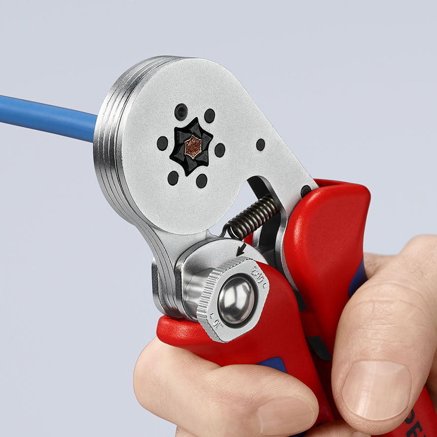 KNIPEX 97 55 14 Self-Adjusting Crimping Pliers for wire ferrules with lateral access with multi-component handles chrome-plated 180 mm – Image 6 of 7