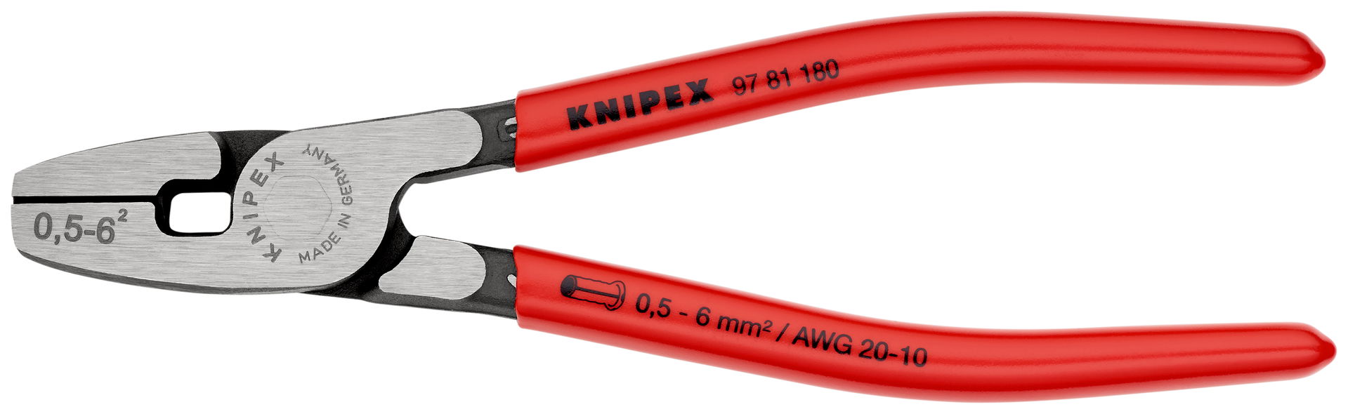 KNIPEX 97 81 180 Crimping Pliers for wire ferrules with front loading with plastic coating 180 mm