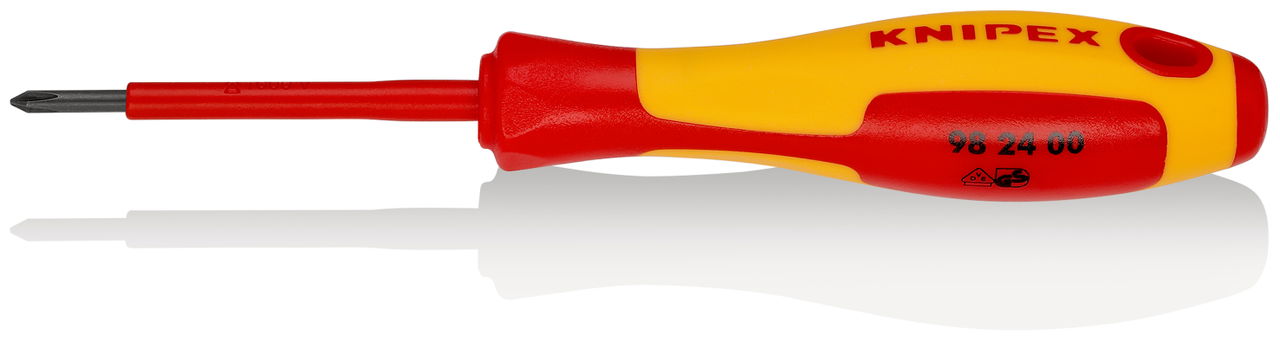 KNIPEX 98 24 00 Screwdriver for cross recessed screws Phillips® insulating multi-component handle, VDE-tested burnished 162 mm