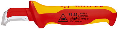 KNIPEX 98 55 Stripping Knives with guide shoe insulating multi-component handle, VDE-tested 180 mm