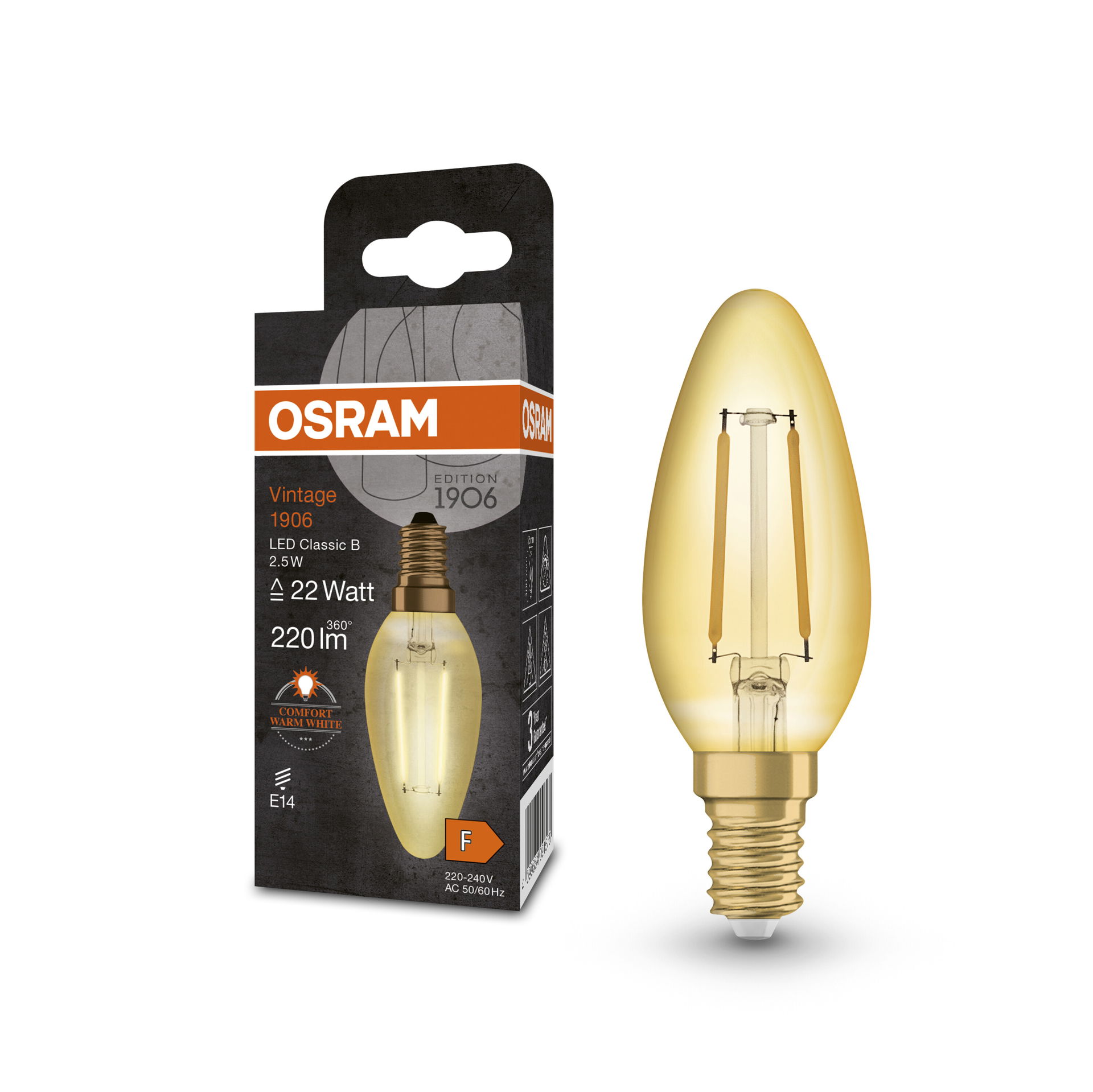 Vintage 1906® LED CLASSIC B 2.5W 824 Gold E14 – Image 3 of 5