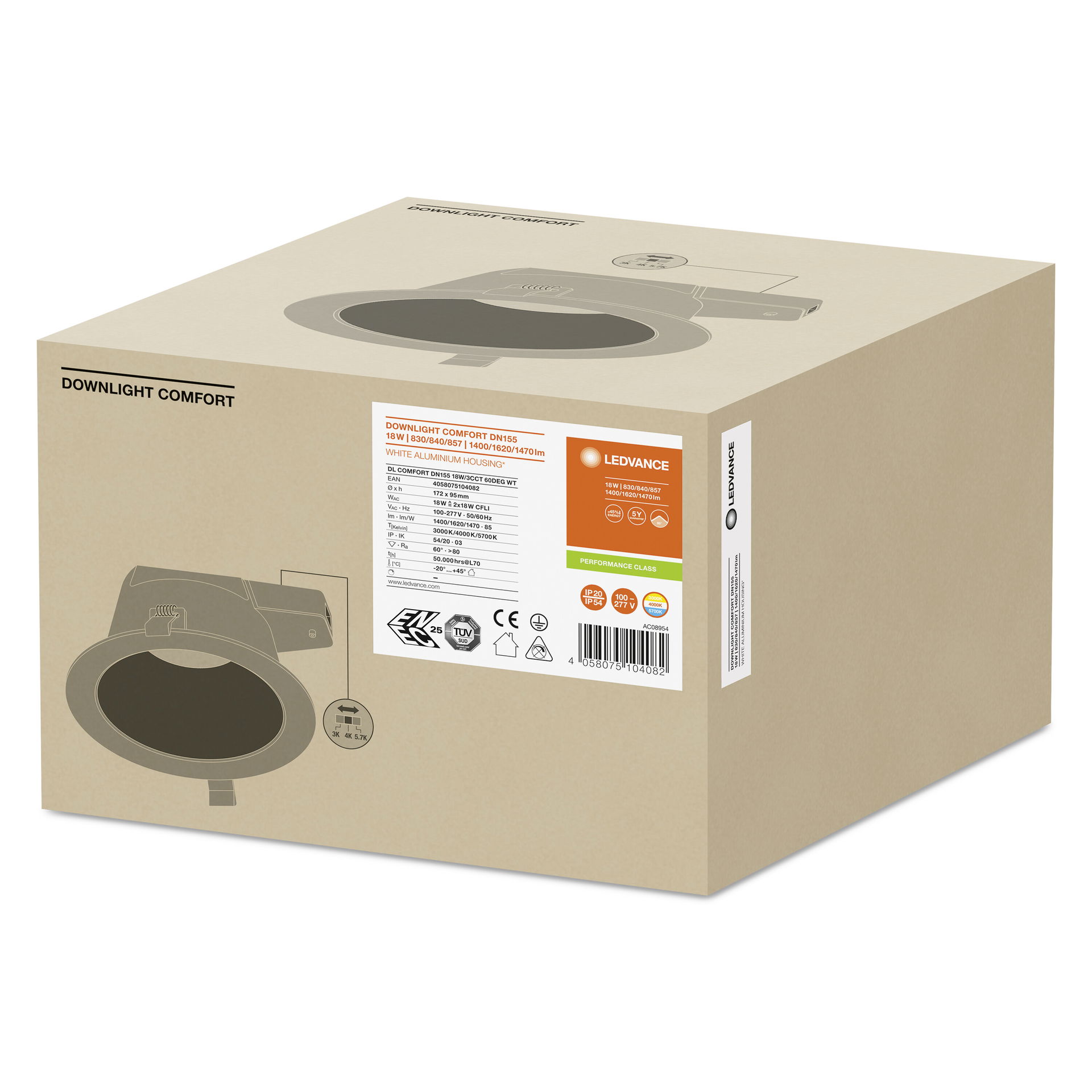 DOWNLIGHT COMFORT 155 18 W 3CCT IP54 WT – Image 2 of 5