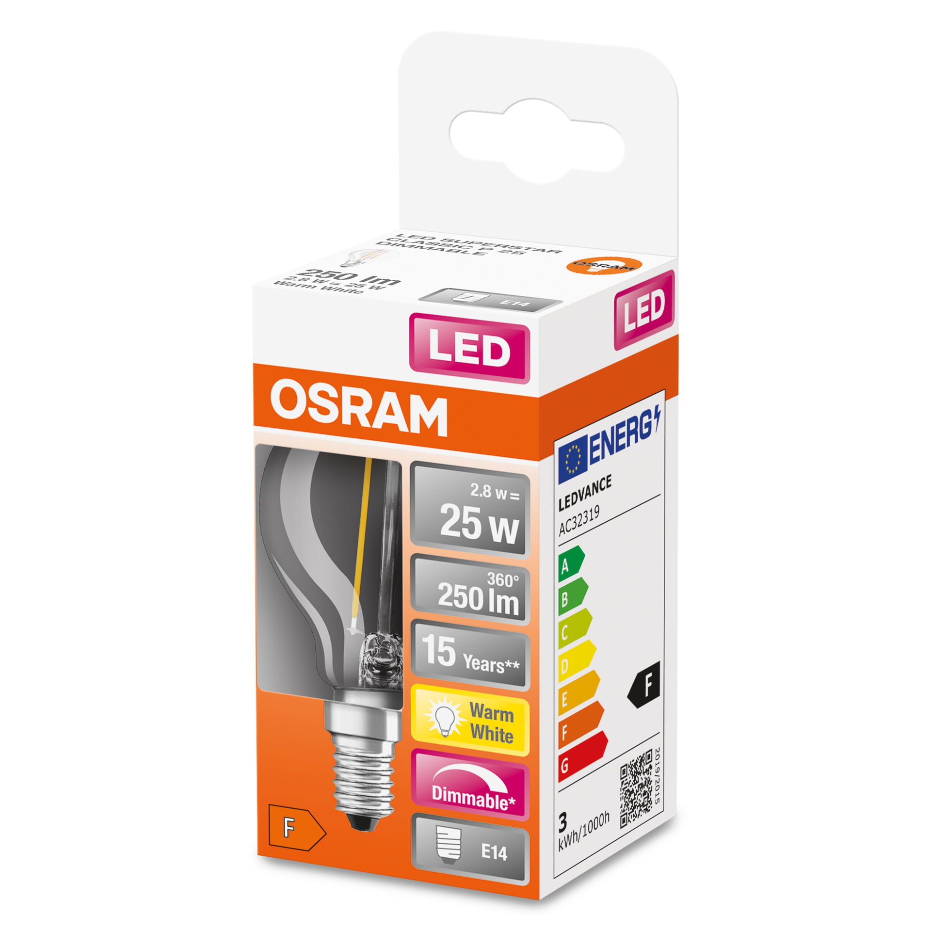 LED Retrofit CLASSIC P DIM 2.8W 827 Clear E14 – Image 2 of 6